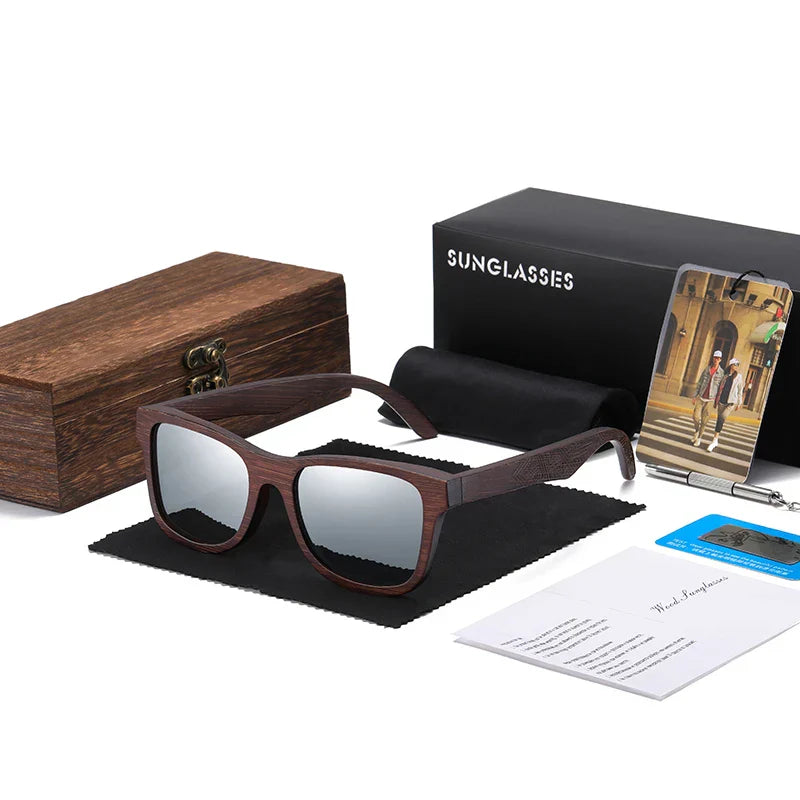Natural Bamboo Wooden Sunglasses Handmade Polarized Glasses Mirror Coating Lenses Eyewear With Gift Box