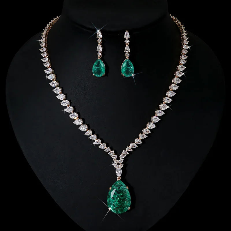 Luxury Shiny Water Drop Cubic Zirconia Necklace Earring Set for Women High Quality Fashion Party Wedding Jewelry N-1019
