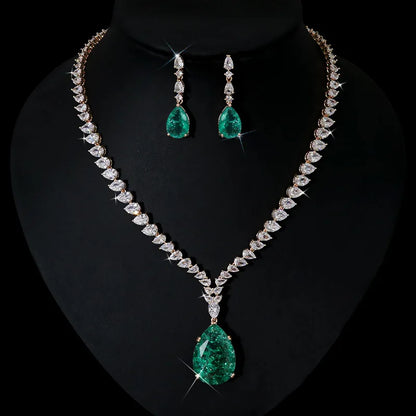 Luxury Shiny Water Drop Cubic Zirconia Necklace Earring Set for Women High Quality Fashion Party Wedding Jewelry N-1019