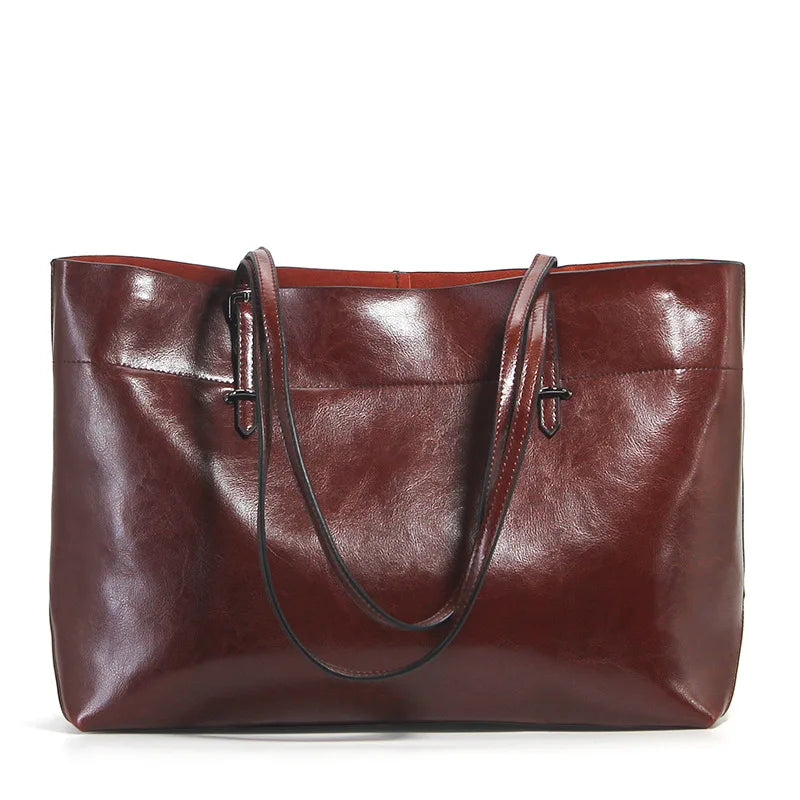 Brown Women Handbag 100% Genuine Leather Female Shoulder Purse Ladies Black Tote Bag Large Capacity Shopping Bags