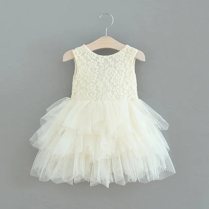Summer Princess Dresses for Girl Lace Tulle Party Wedding Dress With Sash Baby Clothes 1-6Y E1953