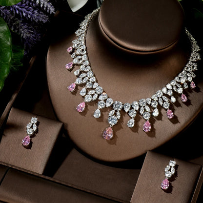 Wedding Jewelry Nigerian Design Cubic Zirconia Large Bridal Choker Necklace Earrings Sets For Women bijoux N-1454