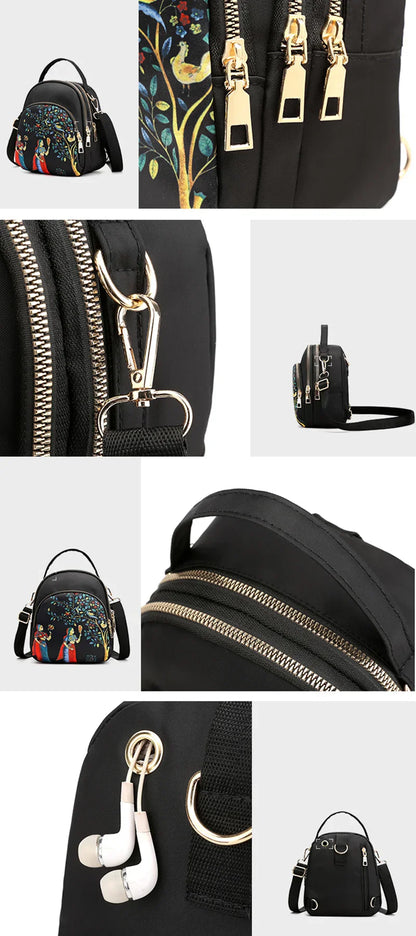 Fashion Printing Backpack Women Large Capacity Nylon Rucksack Multilayer Crossbody Bag School Bags Waterproof Travel Knapsack