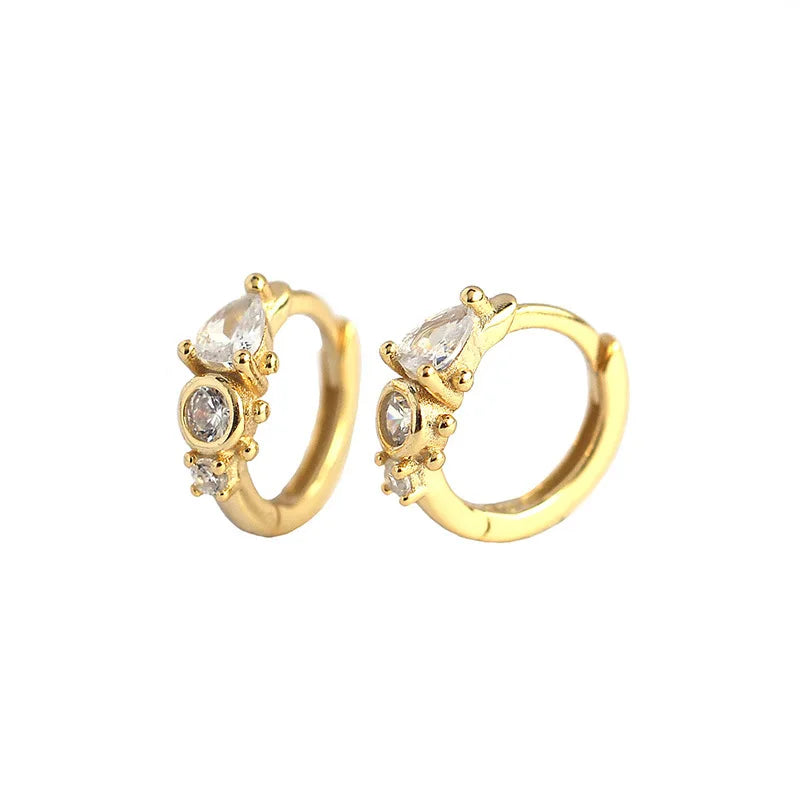 925 Sterling Silver Earring Zircon Sun Flower Ear Ring Geometric Style Water Drop Ear Bone Cute Temperament Woman Girl Ear Jewel