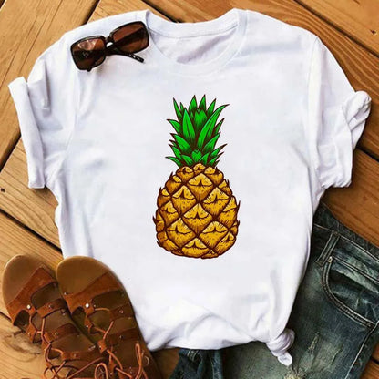 Funny Fruits T Shirt Women Fashion Kawaii Banana Print White T-shirt Harajuku TShirt Short Sleeves Tops Tee Shirt Femme T Shirts