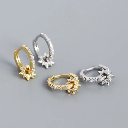 925 Sterling Silver Earring Zircon Sun Flower Ear Ring Geometric Style Water Drop Ear Bone Cute Temperament Woman Girl Ear Jewel