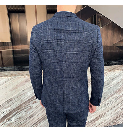 S-7XL Jacket + Pants / Luxurious High -end Brand Solid Color Men's Casual Business Slim Suit Two -piece Suit Groom Wedding Suit