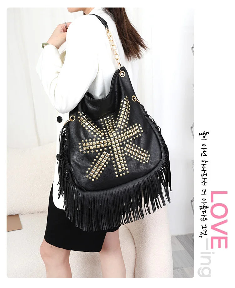 Fashion Rivet Crossbody Shoulder Bags For Women Brand Designer Large Capacity Ladies Handbags Long Tassel Female Messenger Bags