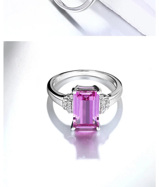 Purple Sapphire Sterling Silver Ring for Women 3.2 Carats Created Sapphire Baguette Cut Special Sapphire Classic Design