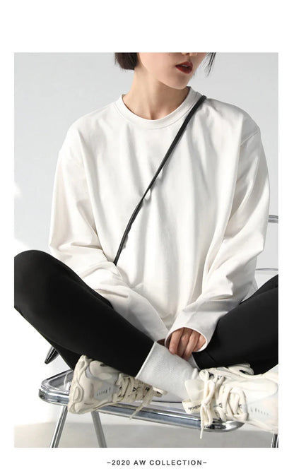 Spring Autumn Women's Solid Color Loose Long Sleeve T-shirt O-neck Basic Top Bottomed Shirt Casual  Tshirt Woman Female