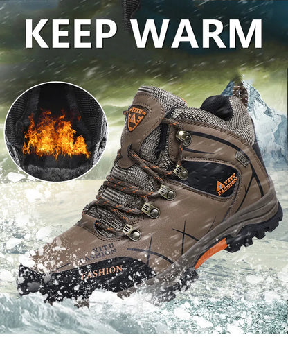 Men Winter Snow Boots Waterproof Leather Sneakers Super  Warm Men's Boots Outdoor Male Hiking Boots Work Shoes Size 39-47