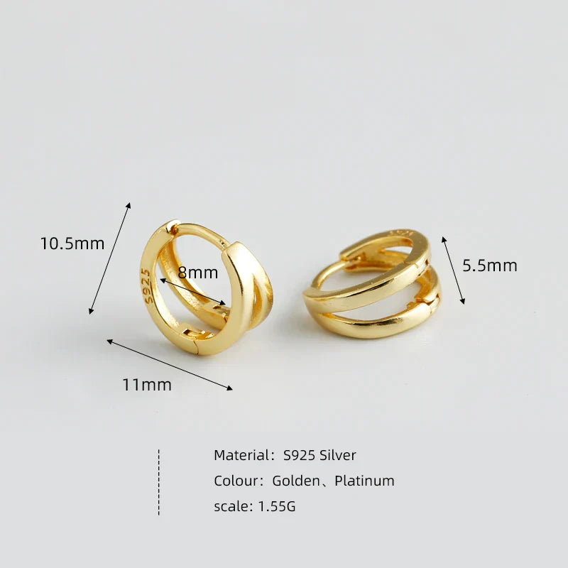 925 Sterling Silver Simple Glossy Double Ear Buckle for Women Unique Charm Party Hoop Earrings Fine Jewelry Accessories