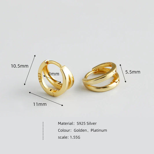 925 Sterling Silver Simple Glossy Double Ear Buckle for Women Unique Charm Party Hoop Earrings Fine Jewelry Accessories