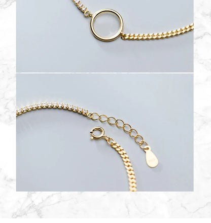 Dazzling Zircon Hollow Circle Luxury Bracelet for Women 925 Sterling Silver Geometric Link Chain Bracelet Fine Jewelry