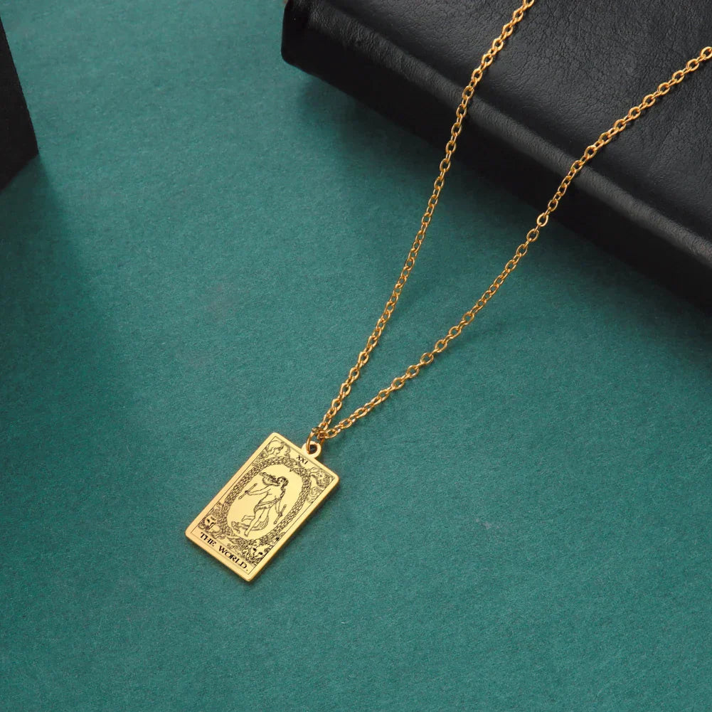 Tarot Cards Necklace Women Stainless Steel Necklace Wealth Amulet Classic Tarot Major Arcana Divination Charm Jewelry