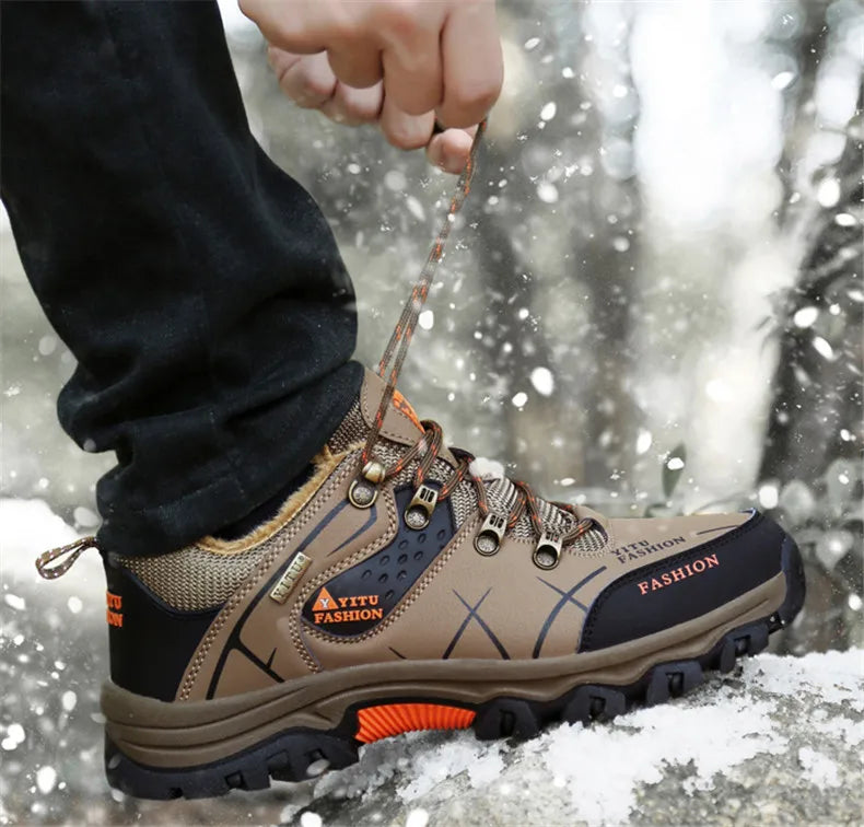Men Winter Snow Boots Waterproof Leather Sneakers Super  Warm Men's Boots Outdoor Male Hiking Boots Work Shoes Size 39-47