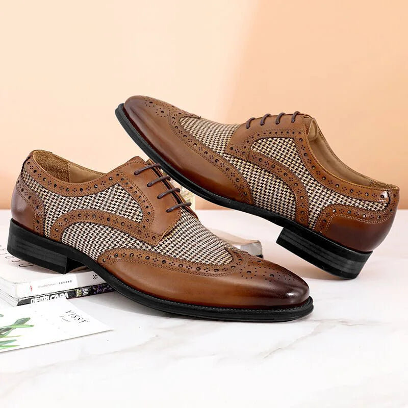 Men's Dress Shoes Leather Ventilation Lace-Up Fashion Bullock Men Shoes Formal Business Casual Spring Summer New