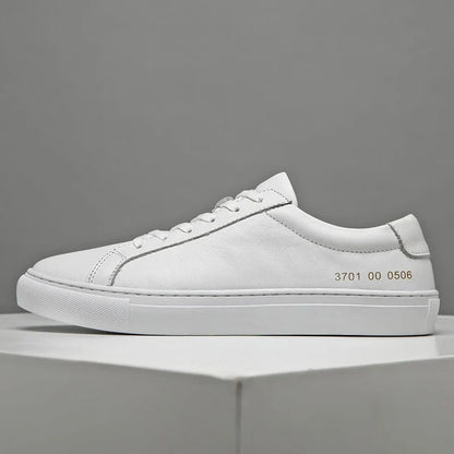 Spring Summer White Genuine Leather  Men's Shoes Men's Casual Shoes Fashion Sneakers  Wild Mens Flat Shoes Non-slip Board Shoe