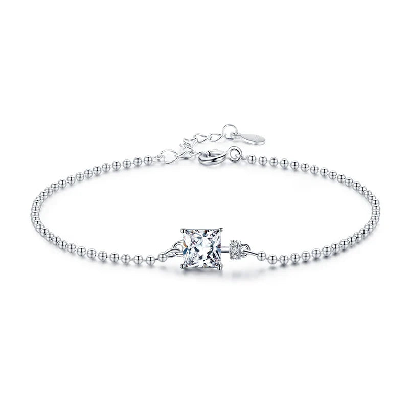 Classic Square Clear CZ Bracelets Solid 925 Sterling Silver Charm Beads Chain Bracelet For Women Wedding Fine Jewelry