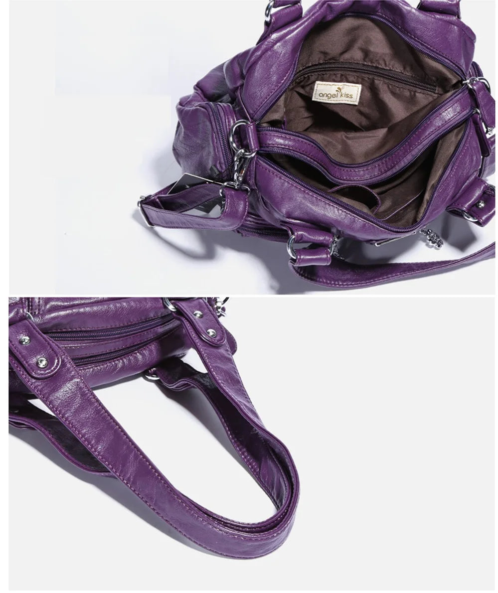Women Small Handbags Satchel Top-handle Handbag PU Shoulder Bag 8”x11” Dumpling Pack Multi-pockets Shoulder Bag