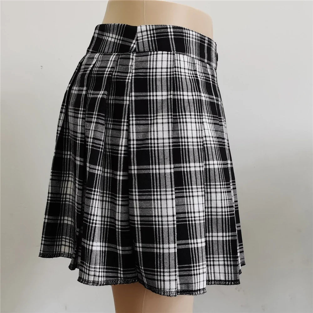 Summer Harajuku Punk Style Plaid Irregular Skirts Women Asymmetrical High Waist Black Skirts Pleated Girls Gothic Half Skirts