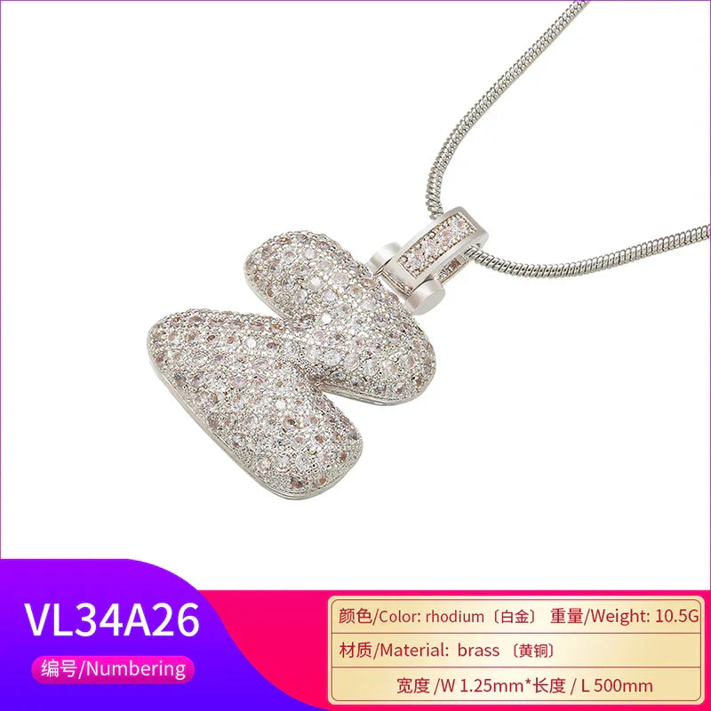 1.25x500mm Fat and lovely crystal brass silver color  letter necklace for women friends birthday gift model: VL34