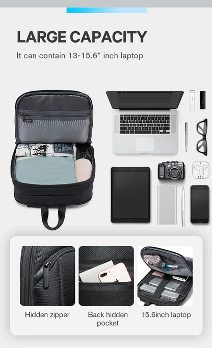 Slim Men Business Expandable Waterproof 15.6" Laptop Backpack Fashion Male Travel Light Scalable Shoulder Bags for Men