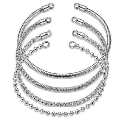 Authentic 925 Sterling Silver Snake Chain Bracelet Bangle with Lobster Clasp Beads DIY Women Charm Bracelets Women Fine Jewelry