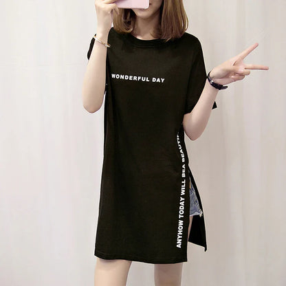 T shirts Summer Women Loose Slit Femme Tops  Tshirt Short sleeve Ladies t-shirt