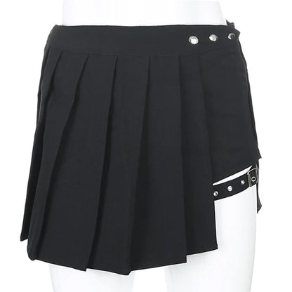 Summer Harajuku Punk Style Plaid Irregular Skirts Women Asymmetrical High Waist Black Skirts Pleated Girls Gothic Half Skirts