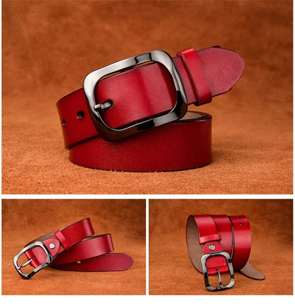 3.2cm Genuine Leather Belt for Women Natural Cowhide Metal Buckle Casual Jeans Trousers Belt Female Waistband Gifts
