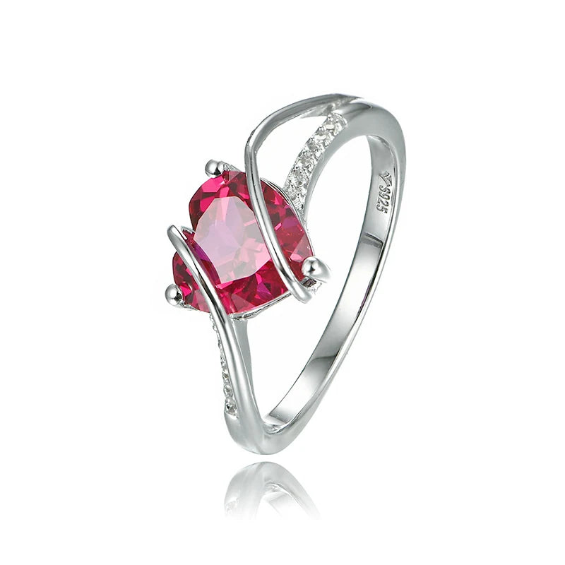 Heart Shape Ruby 925 Sterling Silver Ring 2.5 Carats Women Love Ring for Party Wedding and Engagement Romantic Gift