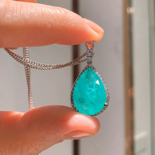 Luxury 925 Sterling Silver Paraiba Tourmaline Gemstone Earrings/Pendant/Necklace/Ring Wedding Jewelry Sets Wholesale