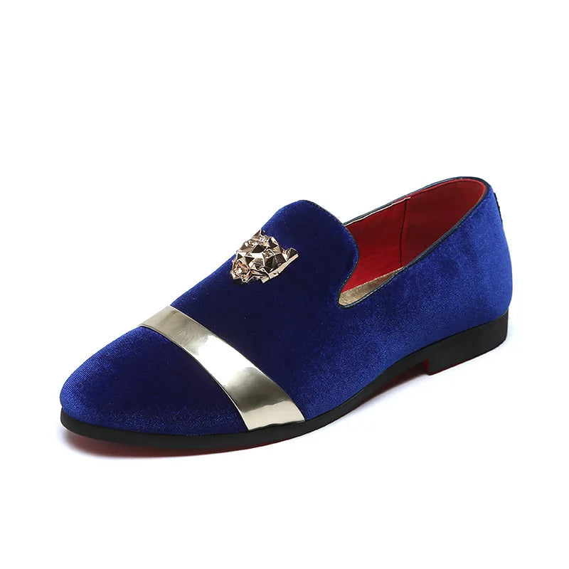 Men dress shoes Wedding Party shoes Loafers Fashion Tiger Gold metal Men Flats