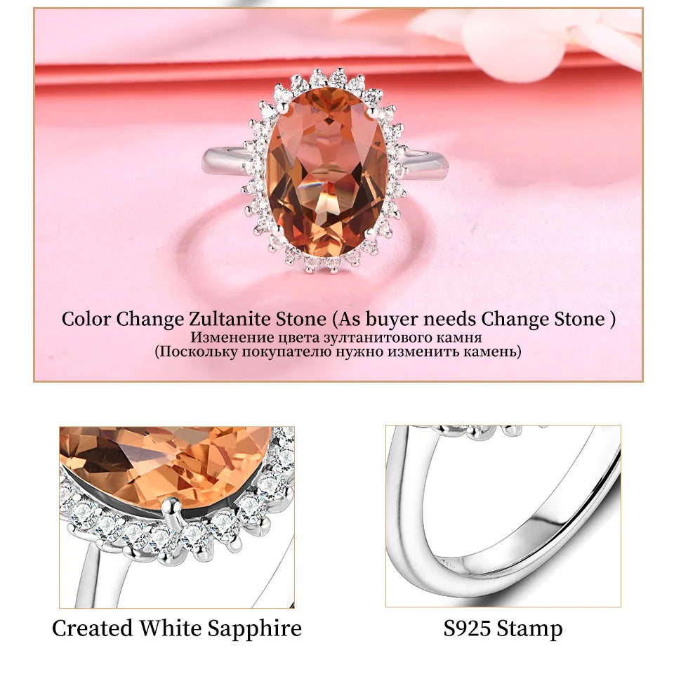 Solid 925 Sterling Silver Rings For Women Girl Diaspore Zultanite Sultanite Gemstone Birthday Party Fine Jewelry Gifts