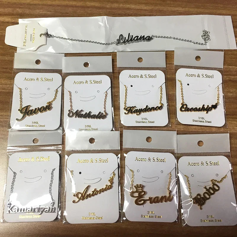 Customized Fashion Stainless Steel Name Necklace Personalized Letter Gold Color Choker Necklace Pendant Nameplate Gift