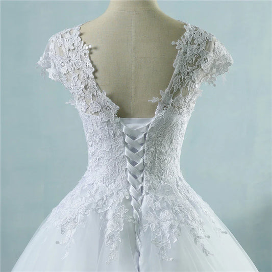 Customized ZJ9085 Lace White Short Cap Sleeve Wedding Dresses 2025 For Bride Bridal Gown Vintage Plus Size Maxi Customer Made