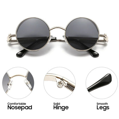 Vintage Steampunk Red Sunglasses Men Round Punk Alloy Metal Retro Sun Glasses Women 2026 Goggles Gothic Style Shades