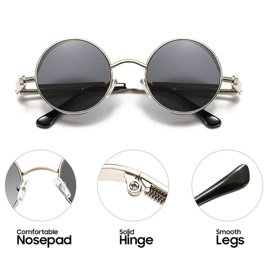 Vintage Steampunk Red Sunglasses Men Round Punk Alloy Metal Retro Sun Glasses Women 2026 Goggles Gothic Style Shades