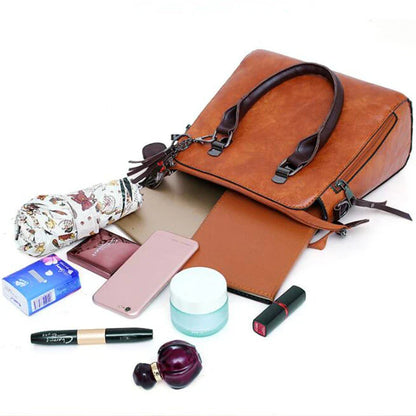 Bolsa Com Tassel Composto Feminina Bolsa De Couro De Luxo Bolsas De Marcas Famosas Designer Bolsa De Ombro Feminina Com Alça Superior 4 Peças/Conjunto