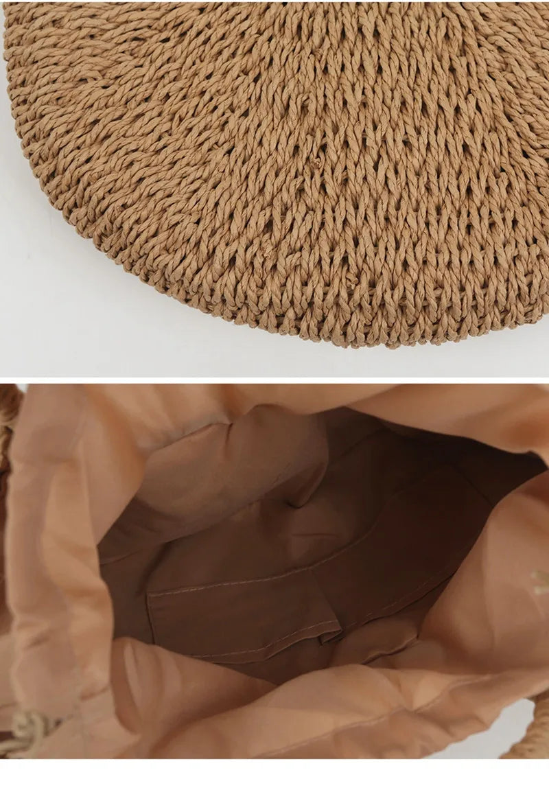 Summer Handmade Bags for Women Beach Weaving Ladies Straw Bag Wrapped Beach Bag Moon shaped Top Handle Handbags Totes
