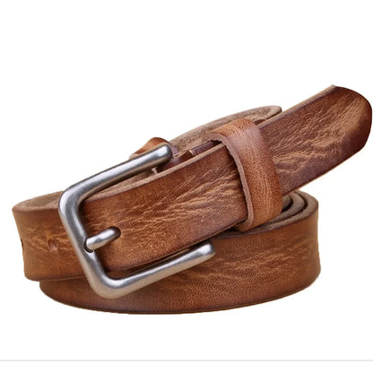 Thin Belts for Women Unisex Genuine Leather Belt Female Metal Pin Buckle Belt