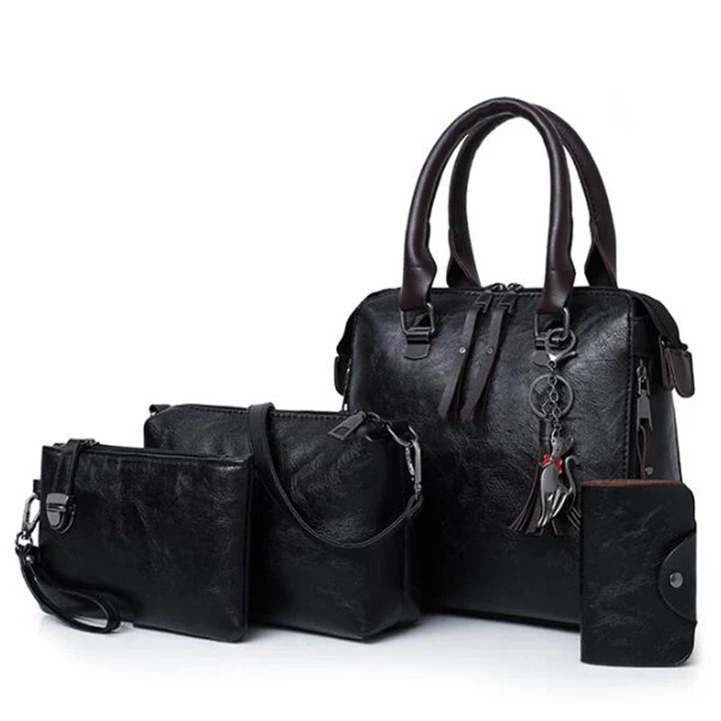 Bolsa Com Tassel Composto Feminina Bolsa De Couro De Luxo Bolsas De Marcas Famosas Designer Bolsa De Ombro Feminina Com Alça Superior 4 Peças/Conjunto