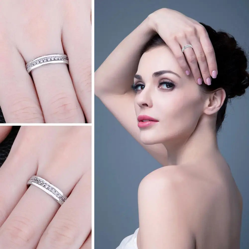 Solid 925 Sterling Silver Wedding Engagement Ring for Woman AAAAA CZ Simulated Diamond Band Ring Luxury Jewelry