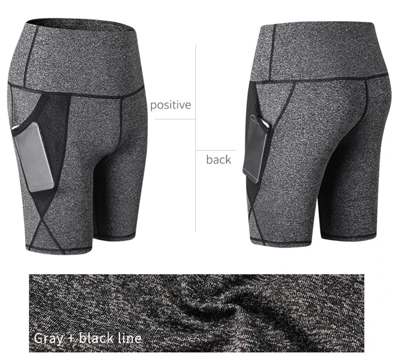 2023 Summer Gym Shorts Women High Waist Compression Quick Dry Yoga Shorts femme Fitness Running Push Up Shorts Pockets Design