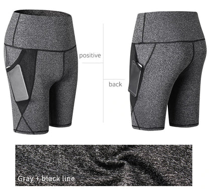 2023 Summer Gym Shorts Women High Waist Compression Quick Dry Yoga Shorts femme Fitness Running Push Up Shorts Pockets Design