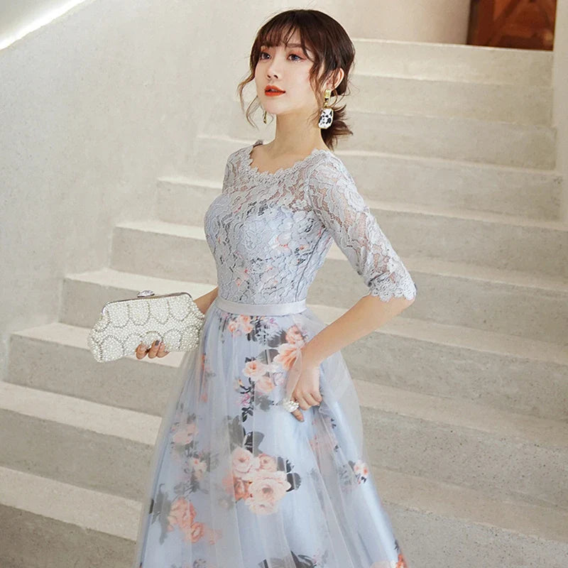 New Flower Elegant Bridesmaid Dresses Short Lace Women Party Robe Soiree Half Sleeves Bride Dress