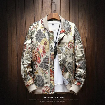 Embroidered Jacket 2025 New Fashion Stand Collar Jacket Boutique plus Size Men's Hip Hop casual Men's Jacket 5X Bohemian style