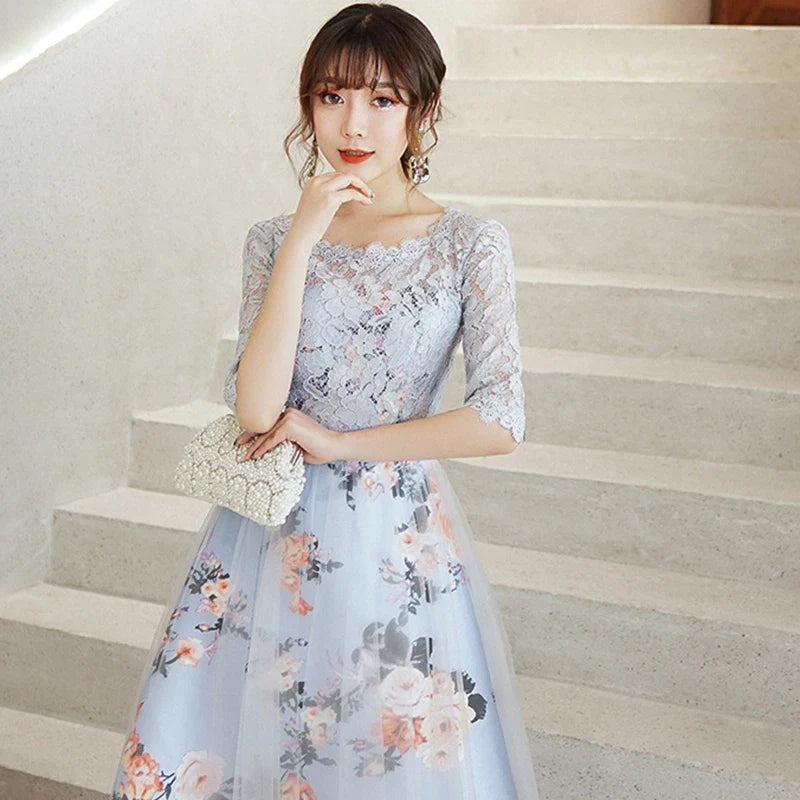 New Flower Elegant Bridesmaid Dresses Short Lace Women Party Robe Soiree Half Sleeves Bride Dress