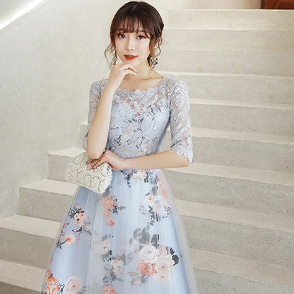 New Flower Elegant Bridesmaid Dresses Short Lace Women Party Robe Soiree Half Sleeves Bride Dress